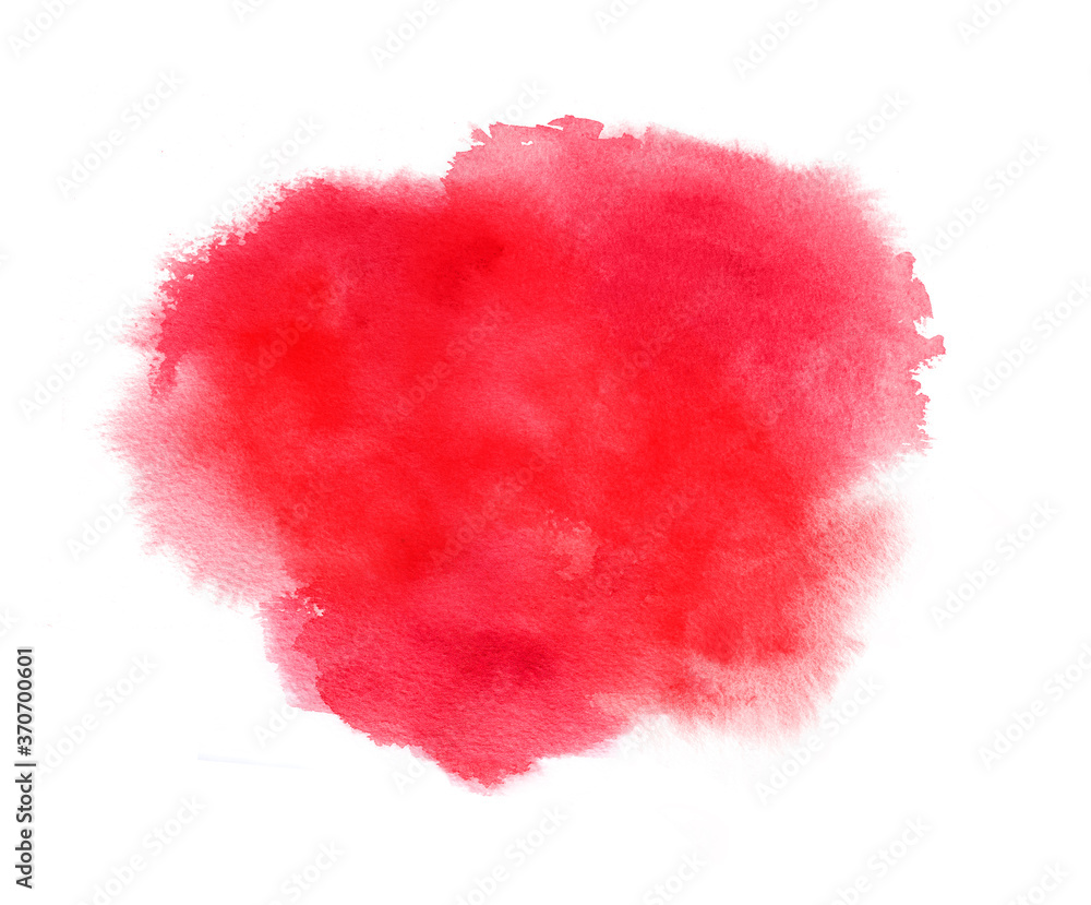 Red watercolor stain with splash, watercolour paint strokes, blots, wet edges. Texture background for Valentine day