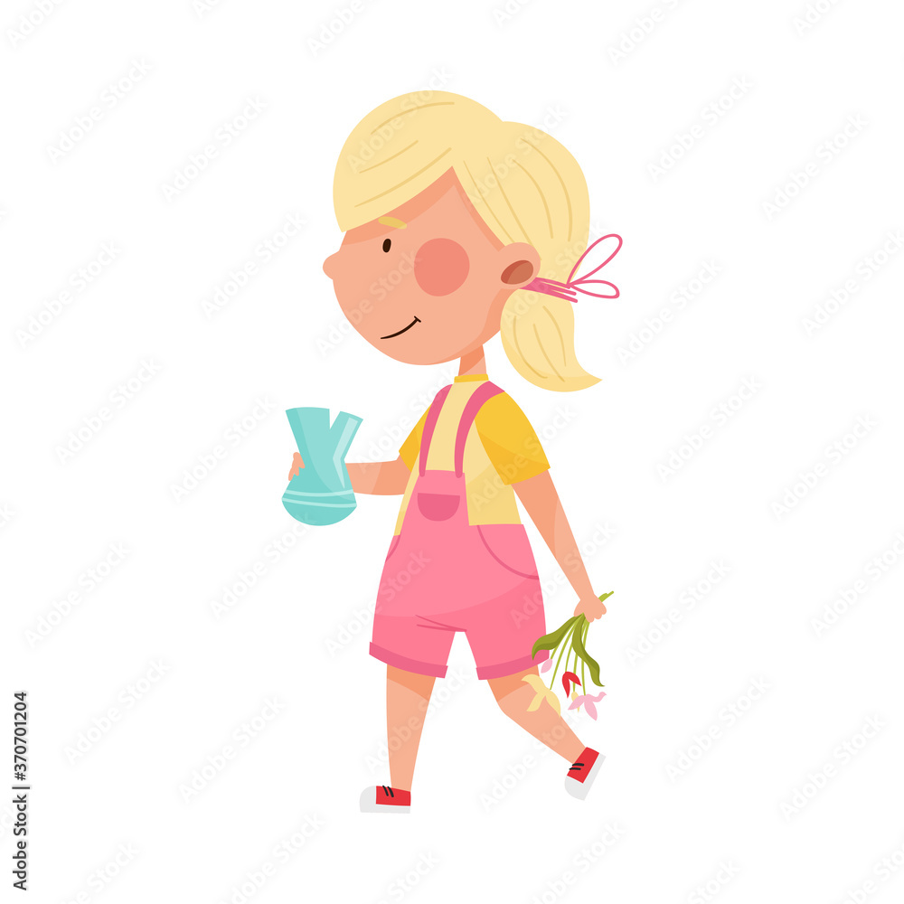 Blonde Haired Girl Character Carrying Sorted Garbage for Recycling Vector Illustration Blonde Haired Girl Character Carrying Sorted Garbage for Recycling Vector Illustration