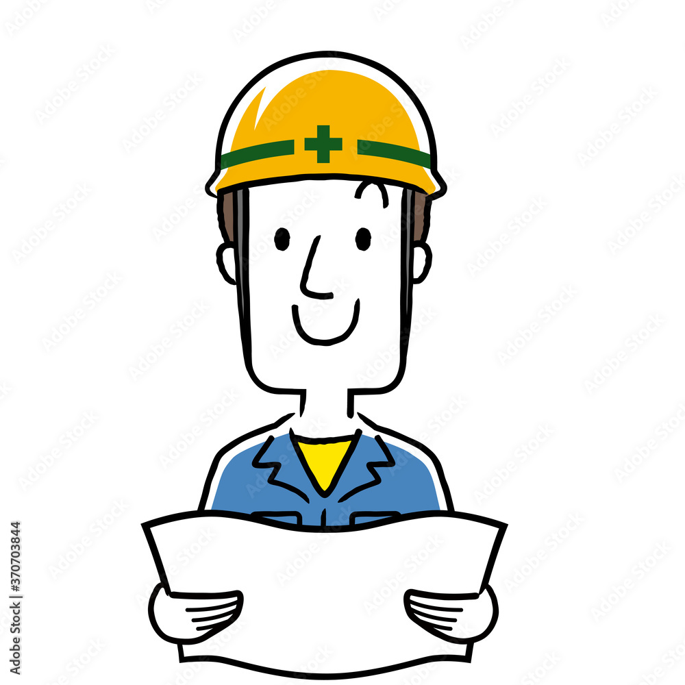 Stock illustration: young man wearing work clothes, blueprint Stock illustration: young man wearing work clothes, blueprint