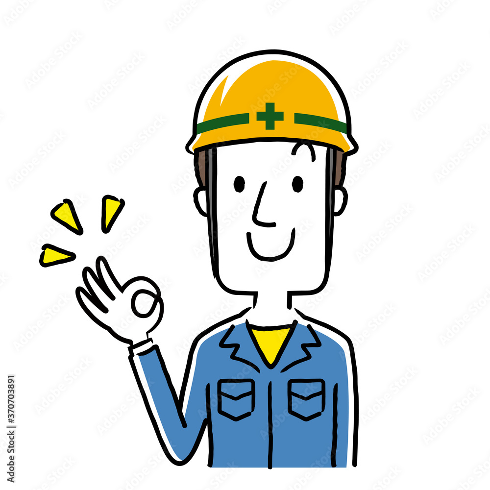 Stock illustration: young man wearing work clothes, ok sign Stock illustration: young man wearing work clothes, ok sign