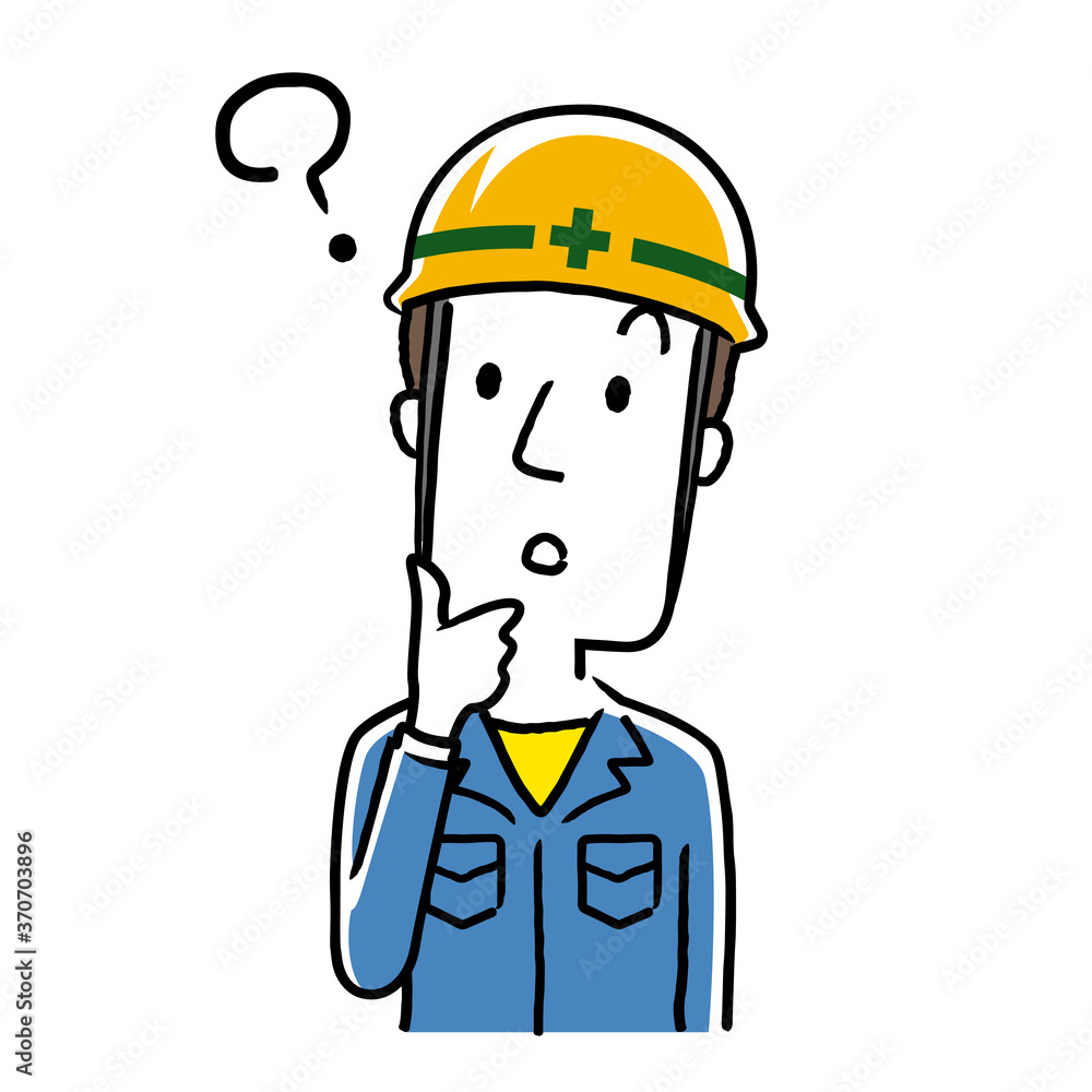 Stock illustration: a young man wearing work clothes, having doubts Stock illustration: a young man wearing work clothes, having doubts