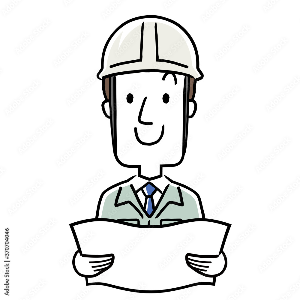 Stock illustration: young man wearing work clothes, blueprint Stock illustration: young man wearing work clothes, blueprint