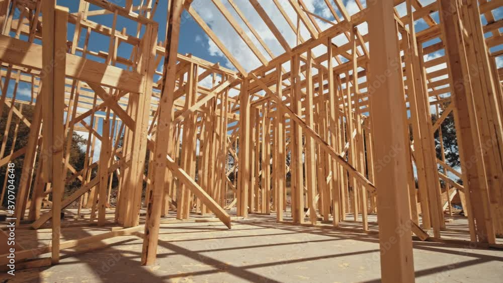 Long pan inside the framing of a new home construction. Long pan inside the framing of a new home construction.
