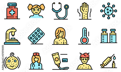 Chicken pox icons set. Outline set of chicken pox vector icons thin line color flat on white