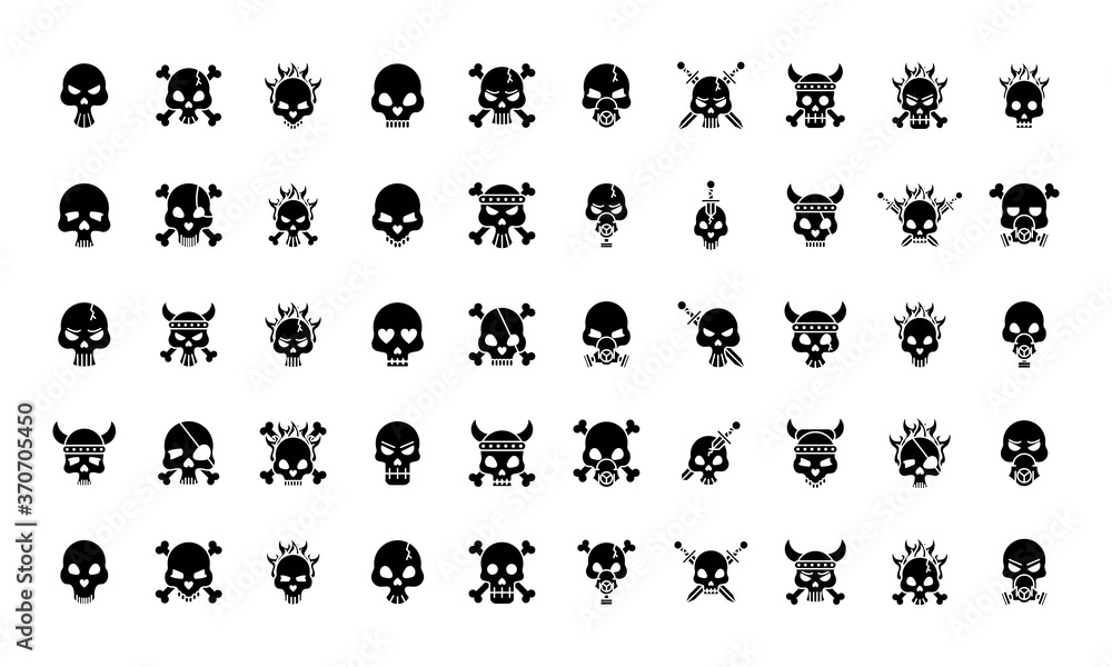 fifty death skulls heads set collection icons