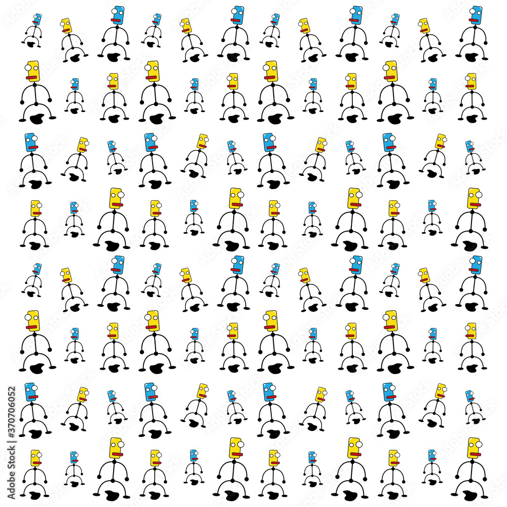 funny cartoon characters pattern on white background