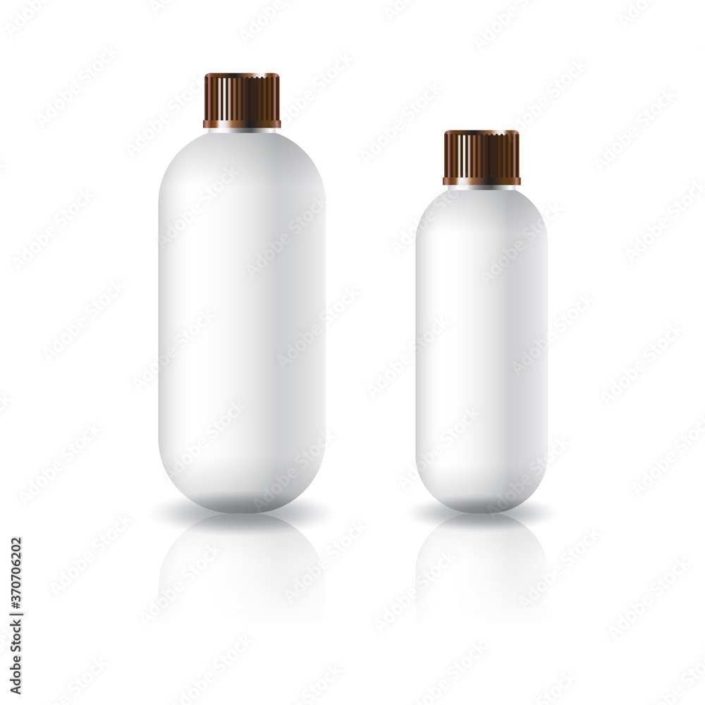 2 sizes of white oval round cosmetic bottle with copper groove lid for beauty or healthy product. 2 sizes of white oval round cosmetic bottle with copper groove lid for beauty or healthy product.