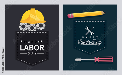 happy labor day celebration with helmet and pencil