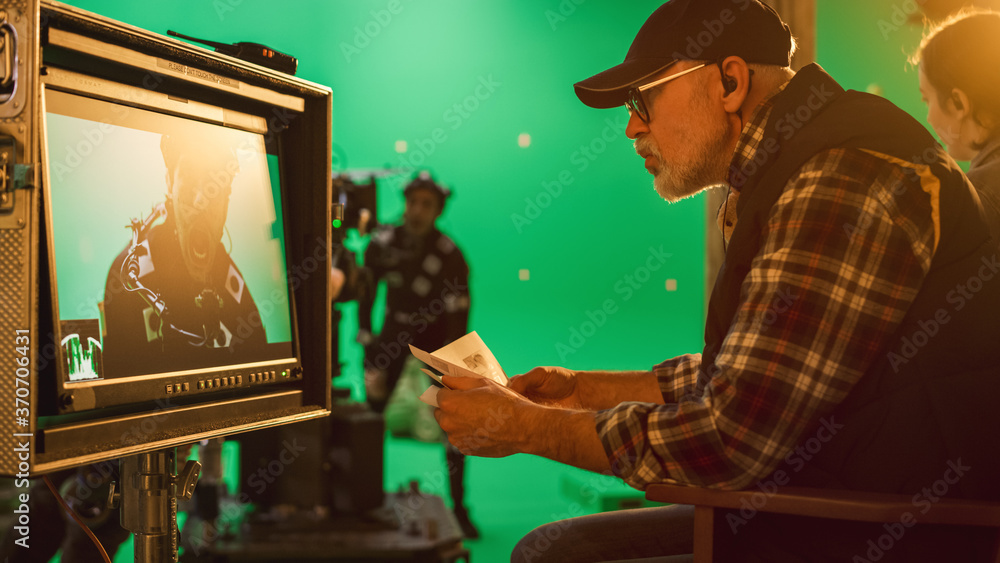 Director Looks at Display and Compares to Storyboard while Shooting