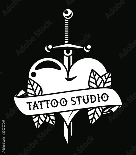 heart love with sword tattoo studio graphic