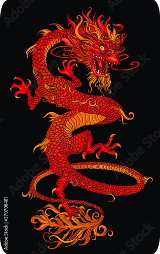 red traditional Chinese dragon symbol on a black background  vector illustration