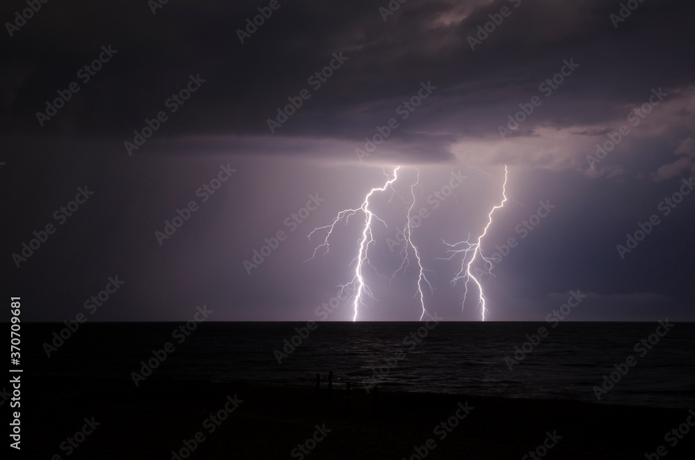 Flash of lighting during a summer storm in the Black Sea