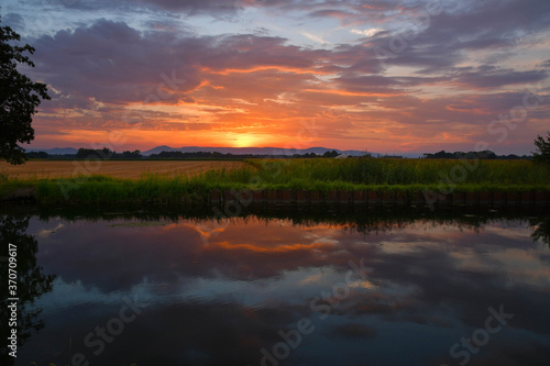 Sonnenuntergang am Kanal Rhone au Rhin im Elsass