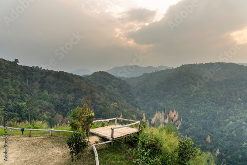Beautiful mountain landscape view from Chong Yen at Mae Wong National park in Thailand. photo