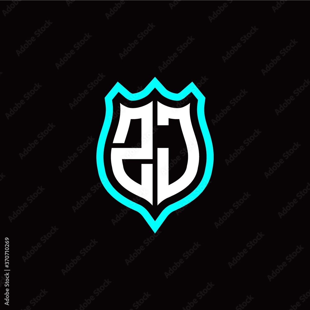 Initial Z J letter with shield style logo template vector