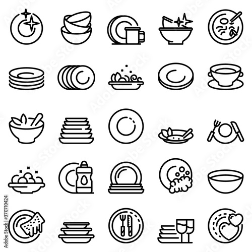 Plate icons set. Outline set of plate vector icons for web design isolated on white background