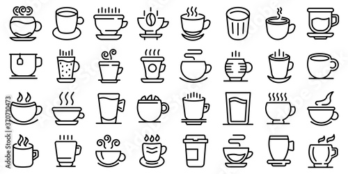 Mug icons set. Outline set of mug vector icons for web design isolated on white background
