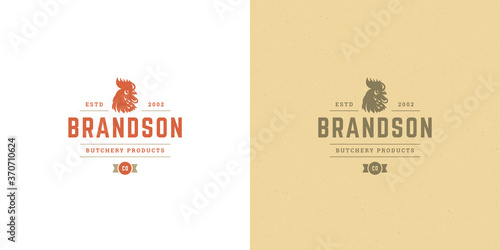 Butcher shop logo vector illustration rooster head silhouette good for poultry farm or restaurant badge