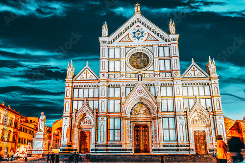 Basilica of Santa Croce (Basilica di Santa Croce di Firenze) on  Holy Cross Square (Piazza di Santa Croce) in  Florence. Italy. photo