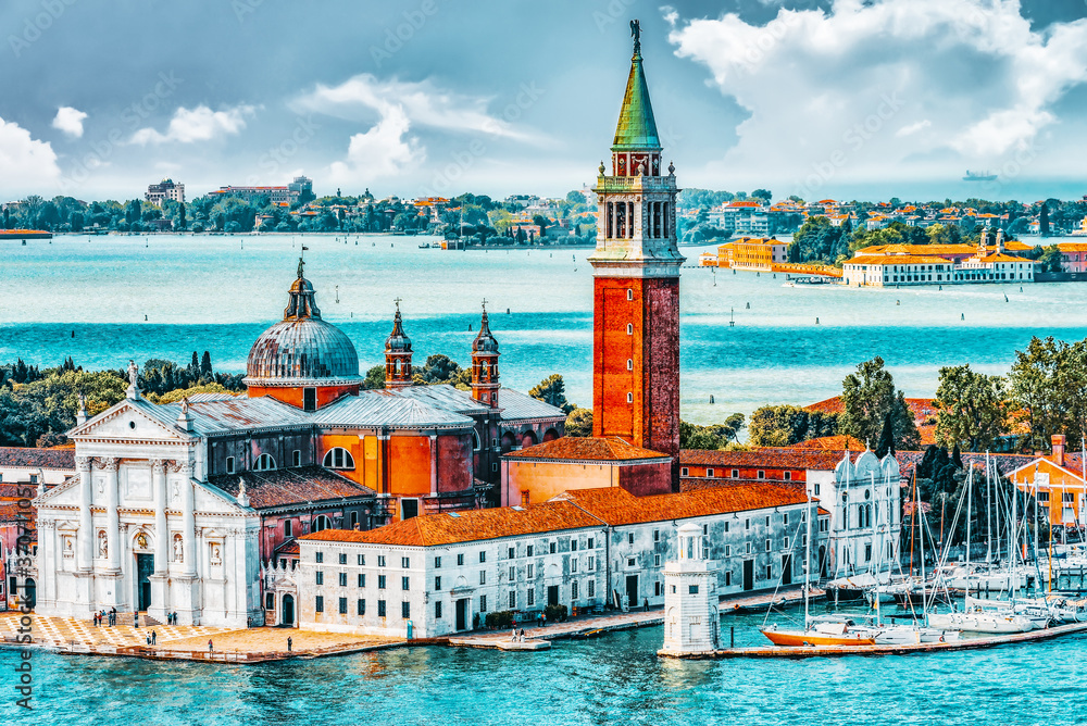 Obraz Panoramic view of Venice from the Campanile tower Island of Saint Giorgio Maggiore(Isola di S. Giorgio Maggiore) with San Giorgio Maggiore Church. Italy.