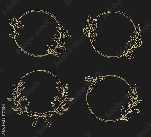 Set of hand drawn floral wreaths for Christmas, winter and everyday design