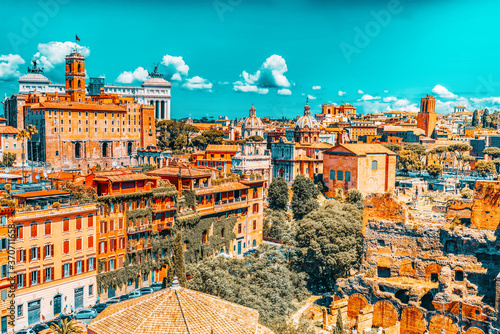 View from the Roman Forum and Palatine Hill(Collina del Palatino ) on top of Rome. photo