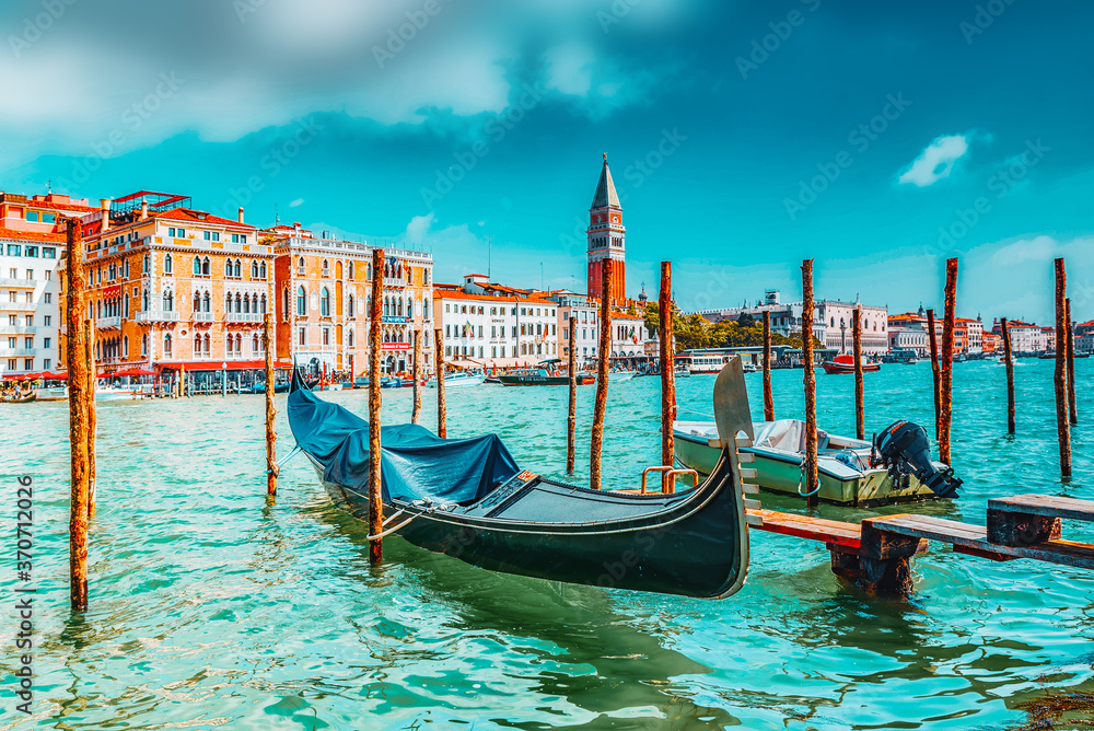 VENICE, ITALY - MAY 12, 2017 : Views of the most beautiful canal of Venice - Grand Canal water streets, boats, gondolas, mansions along. Italy. VENICE, ITALY - MAY 12, 2017 : Views of the most beautiful canal of Venice - Grand Canal water streets, boats, gondolas, mansions along. Italy.