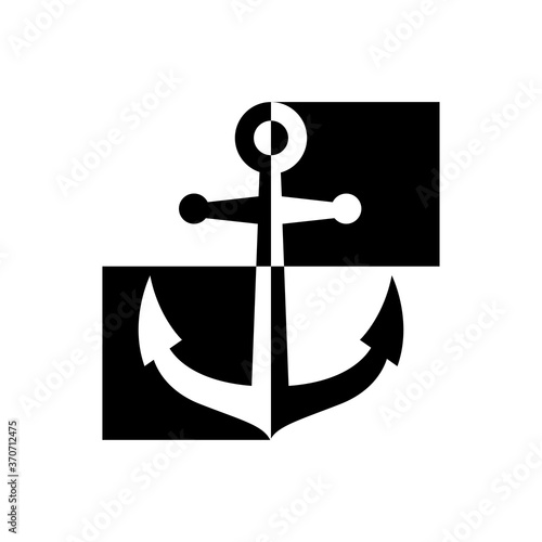 Logotipo estilo nautical. Icono plano ancla en bloques cuadrados en color negro