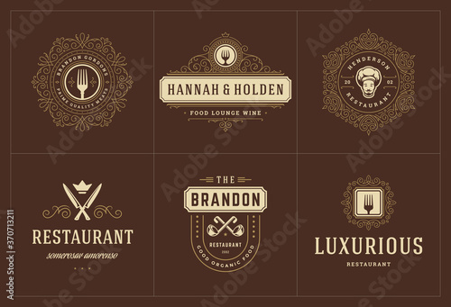 Restaurant logos templates set vector illustration good for menu labels and cafe badges