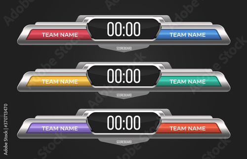 Scoreboard templates set. With electronic display for score and space for team names. Can be used for sport bars, cricket game, baseball, basketball, football, hockey matches