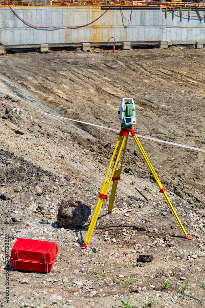 Surveyor equipment total station outdoors Surveyor equipment total station outdoors