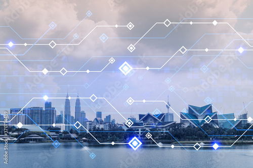 Photography Technology hologram over panorama city view of Kuala Lumpur