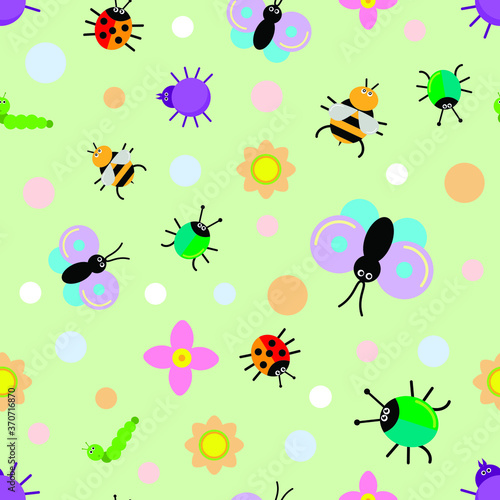 seamless background with insects and flowers for children's design © Anastasiia Mosina