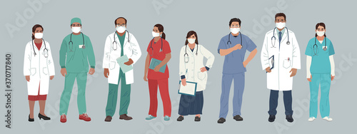 Indian Medics. Medical Characters. Doctor and Nurse wearing Face Mask, team of doctors concept, medical office or laboratory. Modern flat vector concept digital people vector illustration