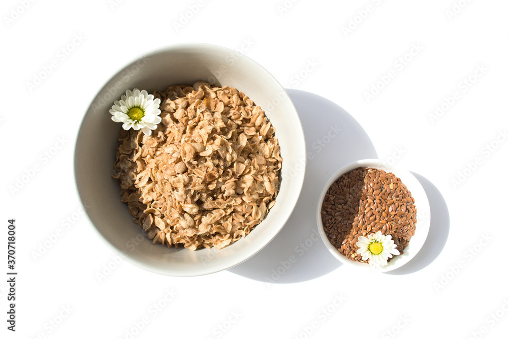 Oatmeal for breakfast and flax seeds. Healthy eating Oatmeal for breakfast and flax seeds. Healthy eating