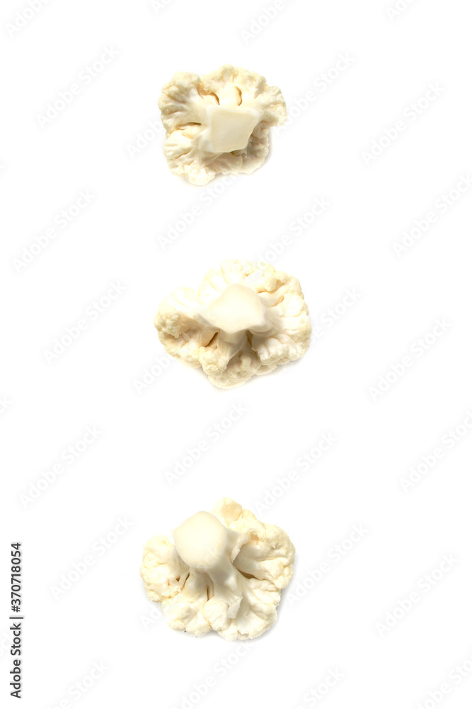 Set of pieces of cauliflower on a white background