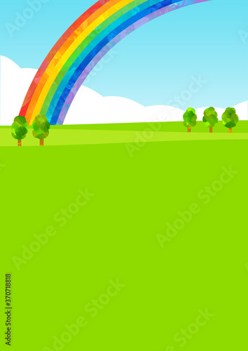 ベクター　大きな虹のある風景のイラスト