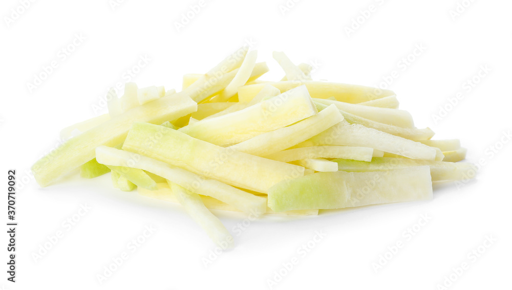 Tasty raw carrot sticks isolated on white Tasty raw carrot sticks isolated on white