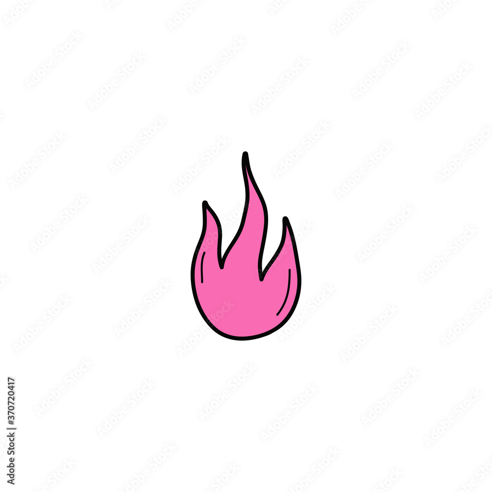 Fire vector illustration icon. Doodle hand drawn outlined cartoon pink
