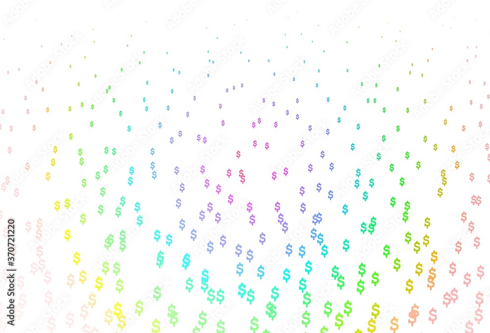 Light Multicolor, Rainbow vector texture with financial symbols.