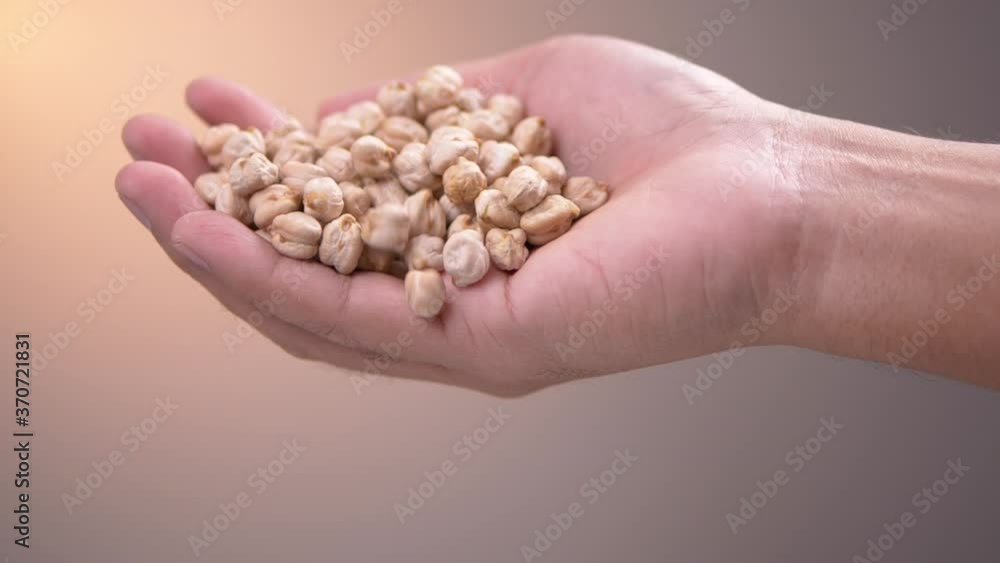 Hand with chickpea beans falling in slow motion Hand with chickpea beans falling in slow motion