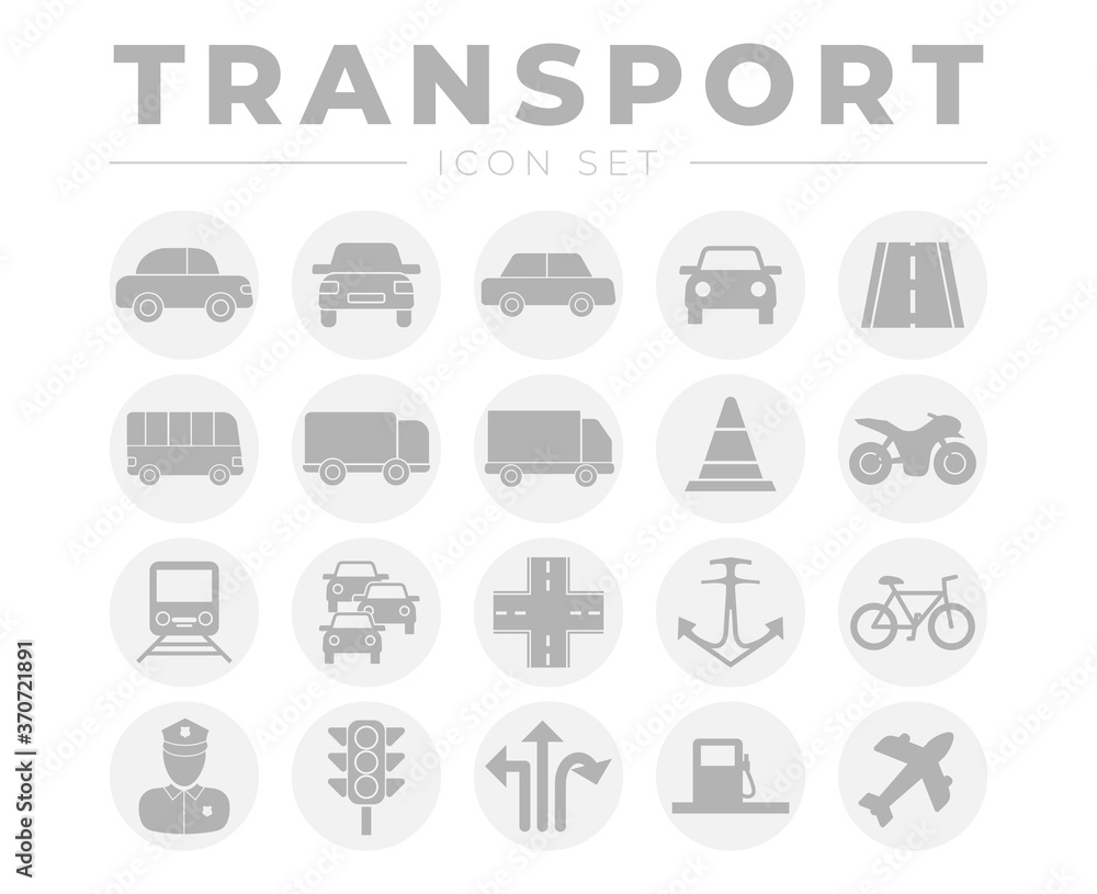 Round Transport Icon Set with Vehicles and Other Traffic Icons Round Transport Icon Set with Vehicles and Other Traffic Icons