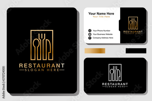 modern line art restaurant food center logo with business card design