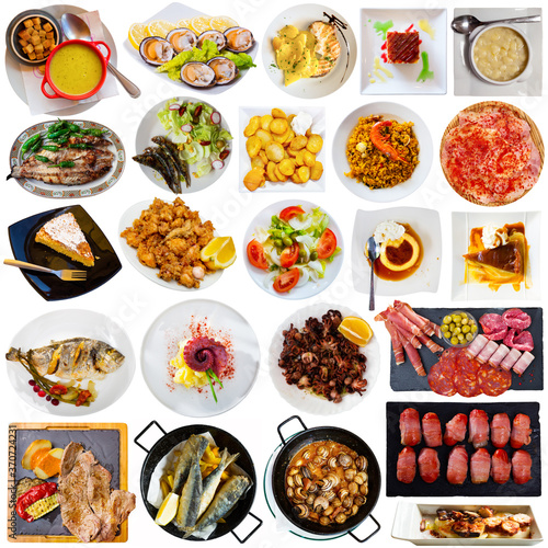 Collection of authentic dishes of Spanish cuisine closeup