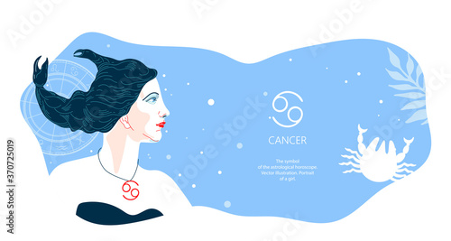 Zodiac background. Cancer constellation. Horizontal banner. Vector illustration.
