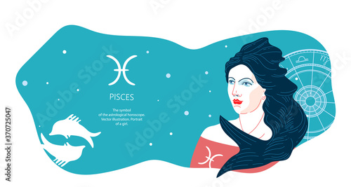 Zodiac background. Pisces constellation. Horizontal banner. Vector illustration.