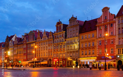 Evening view of the market square in the city of Wroclaw. Poland. High quality photo