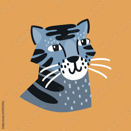 Cute tiger face illustration in vector. Childish print for poster, cards, t-shirt, apparel and nursery decoration.