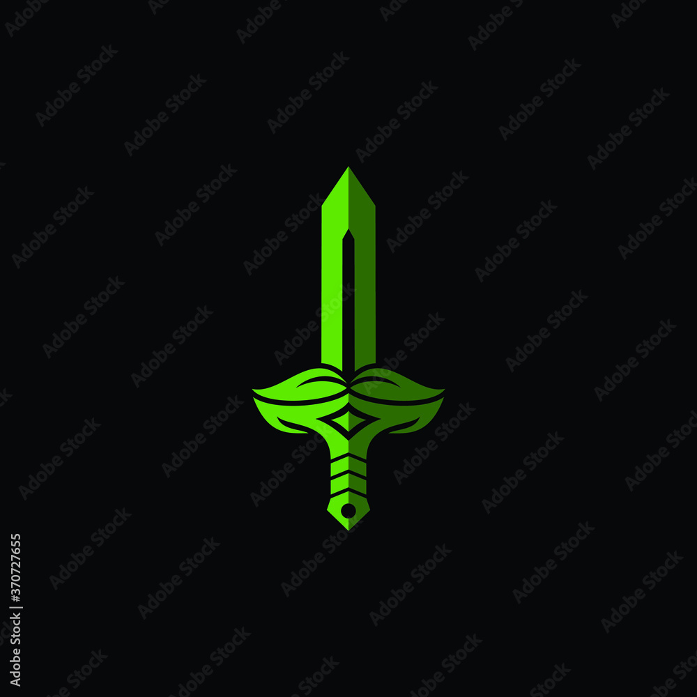 Obraz premium Sword and Leaf Logo Icon Vector Template, Sword Nature Leaf Logo Design