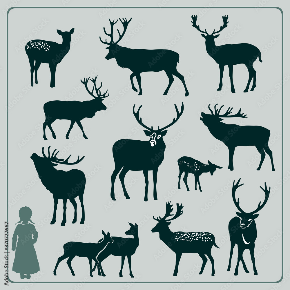 Fototapeta premium Deer silhouette set